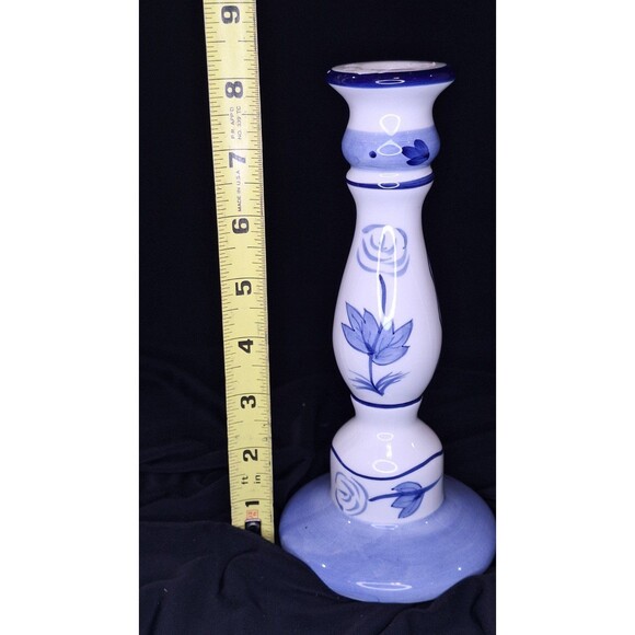 Set of 2 Candle Holders Blue Floral Design Possibly Lillian Vernon, Not Marked - Picture 12 of 12